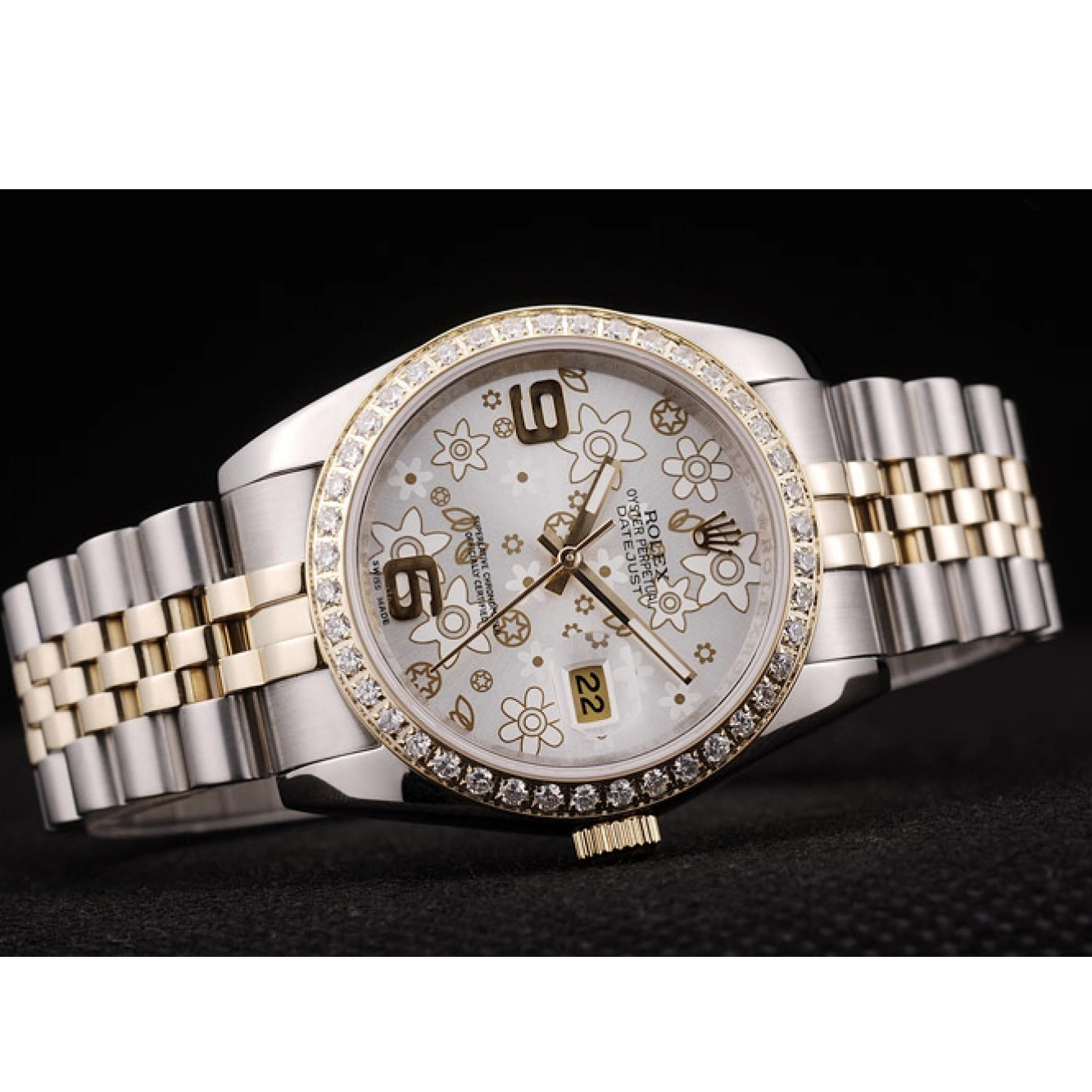 Good copy rolex watches Dial Steel Stainless Silver Plated Brushed Rolex Case Diamonds DateJust Flowers 0703